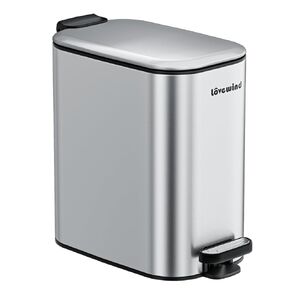Bathroom Trash Can with Lid, 1.6 Gallon/ 6 Liter Stainless Steel Garbage Can with Removable Inner Bucket, Step Pedal Wastebasket-Narrow Waste Bin for Bathroom, Toilet, Office, Bedroom, Silver