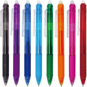 8 Pcs Erasable Colored Pens Erasable Retractable Colored Pens Erasable Colored Gel Pens 0.5mm Point Pen Cute Erasable Pens Office School Pens Women Girls Men Boys Pens (8Pcs Colored)
