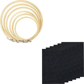 Caydo 6 Pieces Embroidery Hoop Set Bamboo Circle Cross Stitch Hoop with 6 Pieces Aida Cloth 14 Count Black Cross Stitch Fabric Cotton Embroidery Fabric for Needlework, DIY Handicrafts