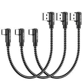 Short USB C Cable Right Angle 1ft, [3Pack 1ft] Portable USB-C Charger Nylon Braided Fast Charging Cord for Samsung Galaxy S10 S9 S8 Plus Note 9 8,Power Bank and Other Type c Devices