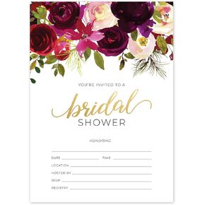 Lush Greenery Fill In The Blank Bridal Shower Invitation / 25 Floral Bridal Shower Invitations With Envelopes / 5" x 7" Bride To Be Flat Invite Cards/Made In The USA