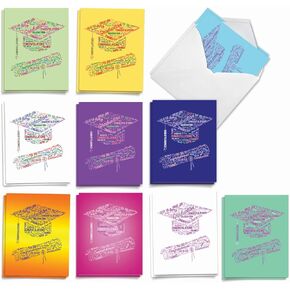 The Best Card Company Diploma Wordart - 20 Assorted Boxed Graduation Note Cards with Envelopes (4 x 5.12 Inch) - Word-Filled Cap and Diploma AM3191GDG-B2x10