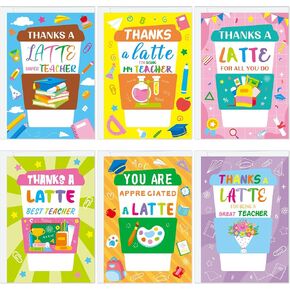 24 Pcs Teacher Appreciation Gift Card Holders with 24 Pcs Envelopes Teacher Coffee Gift Cards Holders Thanks A Latte Coffee Gift Cards for Teachers Day Gifts School Colleague Holiday Supplies