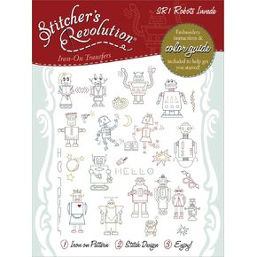Stitcher's Revolution Robots Invade Iron-on Transfer Pattern for Embroidery