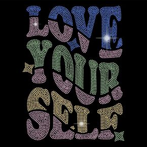 SUPERDANT Love Your Self Iron on Rhinestones Transfer Inspirational Text Crystal Heat Transfer Stickers Iron on Decals Bling Rhinestone Patches for T-Shirt Clothing Bag DIY Art Craft 21x29.7cm