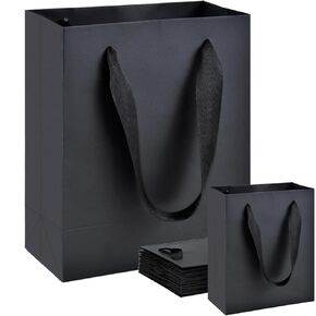 أكياس الهدايا السوداء السوداء مع مقابض ، 30 قطعة 6 "x3" x7.5 "متينة وقابلة لإعادة الاستخدام وقابلة للطي.