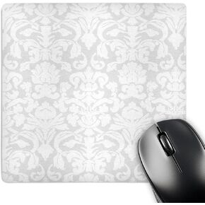 3dRose LLC 8 x 8 x 0.25 Inches Mouse Pad, Grey/Silver/White French Floral Fancy Damask Pattern (mp_76583_1)