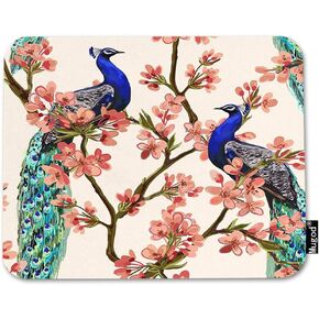 Mugod Peacock Mouse Pad Peacock on Tropical Japanese Flowers Tree Branches Decor Gaming Mouse Pad Rectangle Non-Slip Rubber Mousepad for Computers Laptop 7.9x9.5 Inches