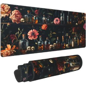 Gothic Skull and Glass Bottle Gaming Mouse Pad, Large Non-Slip Rubber Base Mousepad XL 31.5x11.8in, Keyboard Mouse Mat, Desk Pad with Stitched Edges for Gamer Home&Office in Kuwait