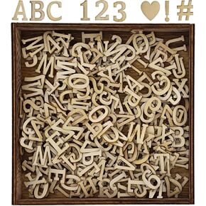 حروف الأبجدية الخشبية الصغيرة ، تتضمن مربع عرض مع 9 أحرف (A-Z) ، 3 مجموعات أرقام (0-9) ، ومجموعتان من الرموز