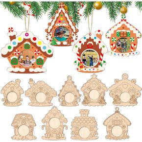 Qyeahkj 27pcs الخشب الكريسماس صورة إطار زخرفة تلوين كبير الخاص بك امتلاك الزنجبيل بيت الصورة إطار الحرف اليدوية لأجهزة عيد الميلاد الحلي الخشبية لعطلة عيد الميلاد هدايا شجرة الشجرة