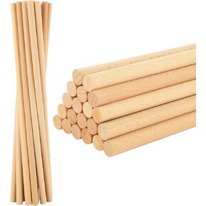 30 PCS قضبان سويل خشبية - 1/2 × 15 بوصة قضبان قضبان خشبية قضيب خشبي ، قضبان داوقة الخيزران ، عصي الخشب الصلب غير المكتم