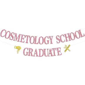 Cosmetology School Graduate Banner, Congrats Cosmetologist/Future Barber Banner, 2025 Cosmetology School Survivor Graduation Party Decorations Supplies Pink Glitter
