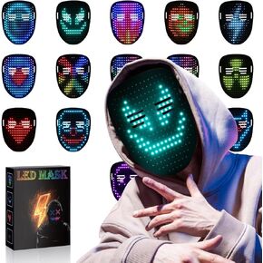 Rechargeable LED Mask for Adults Men Women, Gesture Control Halloween Costume Mask Birthday Gifts for Teen Boys Girls