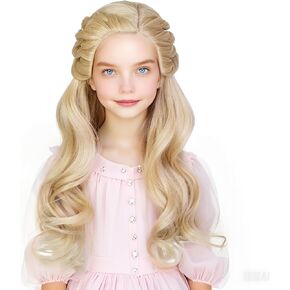 أبيض شقراء مضفر شعر مستعار للأطفال فتيات ، 19.69 '' Long Platinum شقراء الأميرة Kids in Kuwait