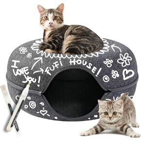 - XL Donut (24inch كبير) نفق كهف Cat + علامة أكريليك فائقة. سرير نفق القطط ، المخبأ: أسرة متعددة ، لعبة دونات وأنبوب بيكابو.