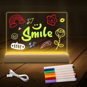 LED Acrylic Message Board 11.8 "x7.9" لوحة محو جاف للضوء - لوحة مذكرة متوهجة قابلة لإعادة الشحن مع حامل ، 7 علامات ملونة وكابل USB لمدرسة Office School Home Decor