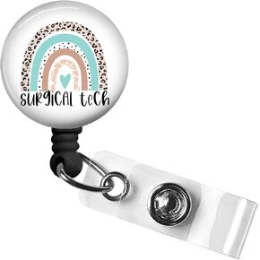 Rainbow Surgical tech Badge Reel,Retractable Name Card Badge Holder with Alligator Clip, Medical MD RN Nurse Badge ID, Badge Holder, Office Employee Name Badge