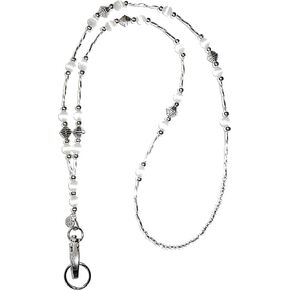 Hidden Hollow Beads Super Slim White Women's Beaded Lanyard, 34" Keys ID Card Badge Holder Teacher Keys Cruise Phone (White - Non Breakaway - Stronger)
