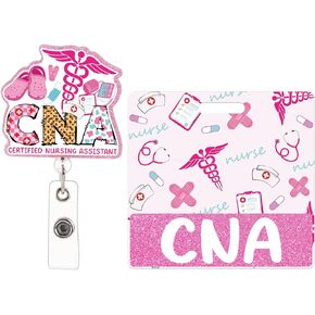 Badge Reel with Buddy, CNA Pink ID Badge Holder Retractable Clip and Card, CNA Gifts Work Essentials