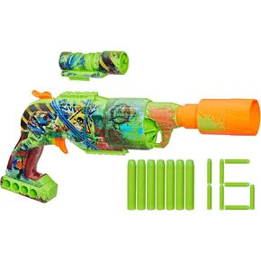 Nerf Zombie Strikeout Dart Blaster, 8 Official Nerf  Elite Darts, Foam Blade, Pull Back Priming, Outdoor Games, Ages 8+