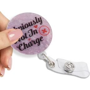 Obviously Not in Charge Retractable Gradient Badge Reel with Clip, Funny Badge Holder for Boss Office Worker Doctor Nurse Medical Assistant Coworker Cute Badge Scroll for Women