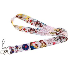 Beauty Beast Animated Cartoon Princess Belle Girls Lanyard Keychain ID Badge Holder