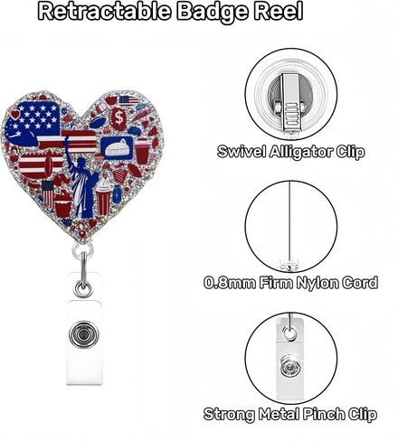 1PC Patriotic Badge Reels Retractable Cute Name Tag Badge Holder Clip with Swivel Alligator Clip for Nurses Doctors Office Staffs (Land That I Love) in Saudi Arabia