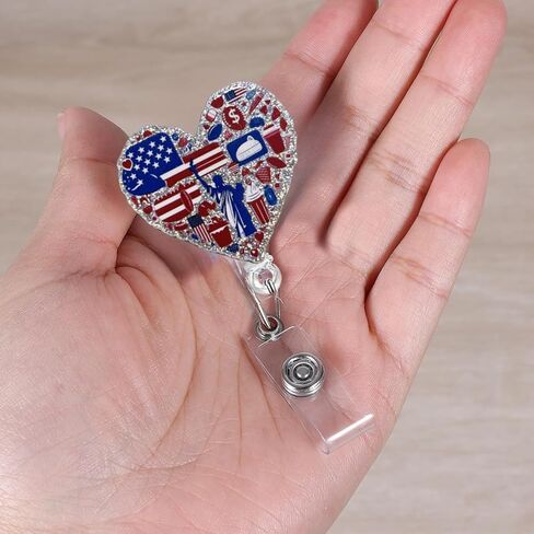 1PC Patriotic Badge Reels Retractable Cute Name Tag Badge Holder Clip with Swivel Alligator Clip for Nurses Doctors Office Staffs (Land That I Love) in Saudi Arabia