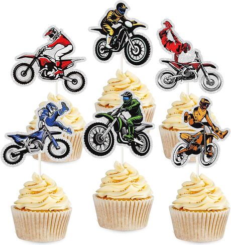 18pcs Dirt Bike Cupcake Toppers,Motocross Motorcycle Racing Car Cupcake Picks, Extreme Sports Racing Themed Birthday Party Decorations in Saudi Arabia