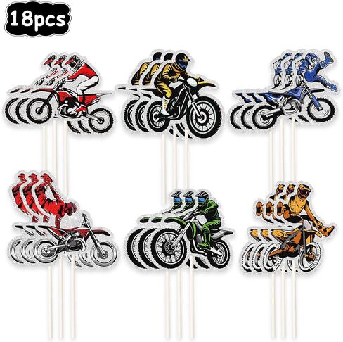 18pcs Dirt Bike Cupcake Toppers,Motocross Motorcycle Racing Car Cupcake Picks, Extreme Sports Racing Themed Birthday Party Decorations in Saudi Arabia