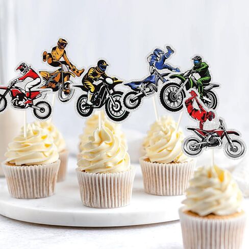 18pcs Dirt Bike Cupcake Toppers,Motocross Motorcycle Racing Car Cupcake Picks, Extreme Sports Racing Themed Birthday Party Decorations in Saudi Arabia