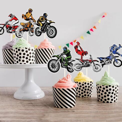 18pcs Dirt Bike Cupcake Toppers,Motocross Motorcycle Racing Car Cupcake Picks, Extreme Sports Racing Themed Birthday Party Decorations in Saudi Arabia