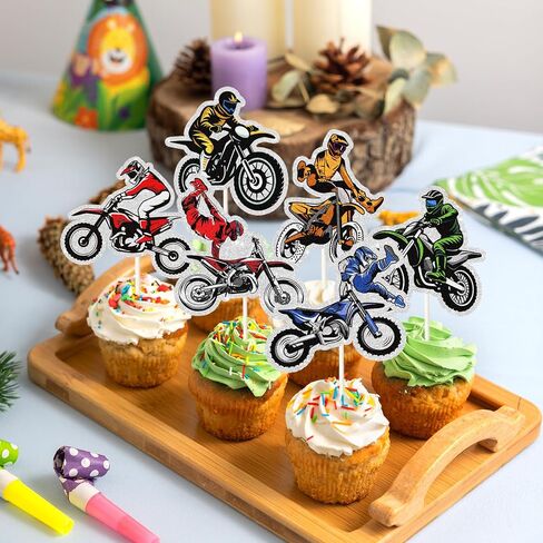 18pcs Dirt Bike Cupcake Toppers,Motocross Motorcycle Racing Car Cupcake Picks, Extreme Sports Racing Themed Birthday Party Decorations in Saudi Arabia