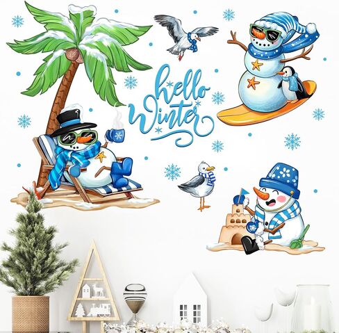 Mfault Winter Pine Tree Wall Decals Stickers, Watercolor Christmas Tree Snowflake Decorations Bedroom Art, Seasonal Xmas Holiday Home Kitchen Decor in Kuwait