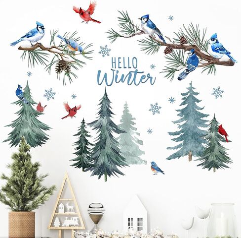 Mfault Winter Pine Tree Wall Decals Stickers, Watercolor Christmas Tree Snowflake Decorations Bedroom Art, Seasonal Xmas Holiday Home Kitchen Decor in Kuwait