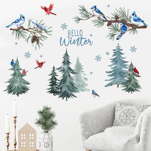 Mfault Winter Pine Tree Wall Decals Stickers, Watercolor Christmas Tree Snowflake Decorations Bedroom Art, Seasonal Xmas Holiday Home Kitchen Decor in Kuwait