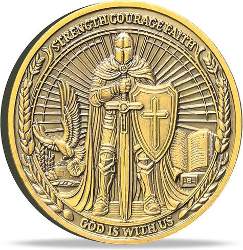 Christian Knight Challenge Coin - Inspiring Faith and Courage Design with Biblical Inscription Bible Verses Pocket Token (Gold) in Saudi Arabia