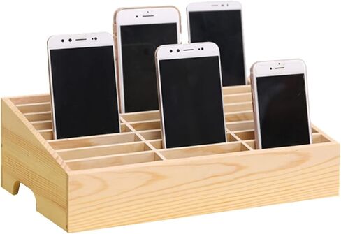 XICHENGSHIDAI Wooden Cell Phone Holder Mobile Phone Storage Box Desktop Organizer for Teachers Classroom School Office (24 Grid) in Kuwait