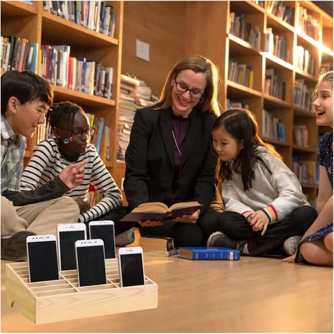 XICHENGSHIDAI Wooden Cell Phone Holder Mobile Phone Storage Box Desktop Organizer for Teachers Classroom School Office (24 Grid) in Kuwait