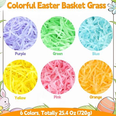 TURNMEON Easter Grass Shreds 6-Color Easter Basket Filler 9.8 OZ Recyclable Raffia Paper Filler for ​Easter Party Decorations Gift Wrap Basket Stuffers Classroom Easter Decor & Easter Egg Hunt in Kuwait