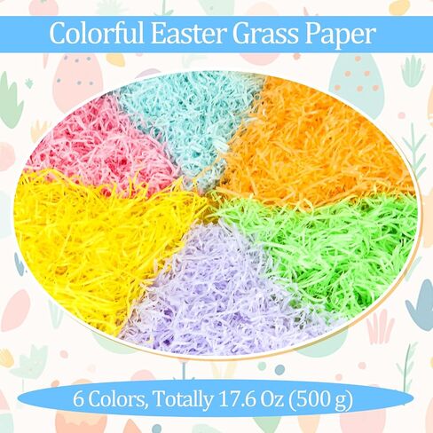 TURNMEON Easter Grass Shreds 6-Color Easter Basket Filler 9.8 OZ Recyclable Raffia Paper Filler for ​Easter Party Decorations Gift Wrap Basket Stuffers Classroom Easter Decor & Easter Egg Hunt in Kuwait