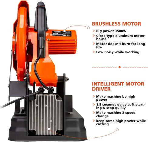 DJBL 14" 3500w Brushless Cold Cut Saw,Dry Cut Saw Cutting Speeds Changeable,Brushless Motor Metal Cut Chop Saw with 66 Teeth Ferrous Metal Cutting Blade,45 Degree Adjustable in Saudi Arabia