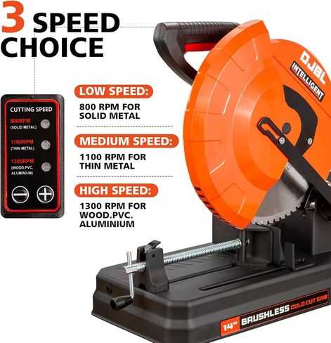 DJBL 14" 3500w Brushless Cold Cut Saw,Dry Cut Saw Cutting Speeds Changeable,Brushless Motor Metal Cut Chop Saw with 66 Teeth Ferrous Metal Cutting Blade,45 Degree Adjustable in Saudi Arabia