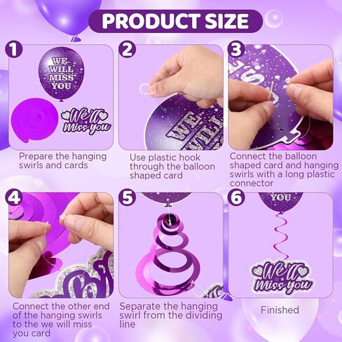 مستلزمات زخارف الحفلات الأرجواني وداعًا 30 مساءً الفضة الأرجواني ، سنفتقدك بالونات بانر حظًا سعيدًا معلقة بطاقات دوامات للتقاعد وداعًا ، تخرج وظيفة التخرج. in Kuwait