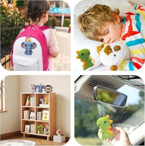 GZBZTZ Beginner Crochet Kit with Step-by-Step Video Tutorial, Hook, Yarn and Accessories - 3-in-1 Animal Crochet Kit (Unicorn, Elephant, Dinosaur) in Saudi Arabia