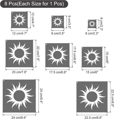 PATIKIL Sun Stencil, 8 Pcs Plastic Sun Painting Stencils Reusable for Painting on Wall, Wood in Saudi Arabia