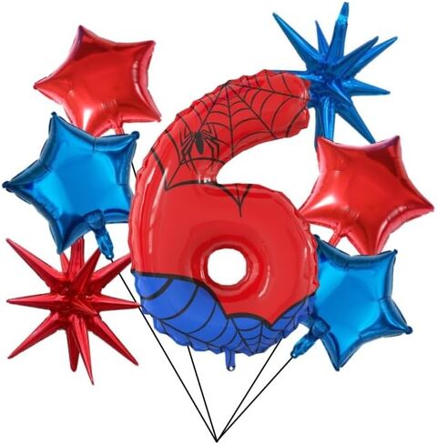 40 Inch Number 6th Balloons Spider Themed Decorations Red Cartoon Aluminium Foil Balloon, The Spider Balloons for Kids Birthday Baby Shower Party Decorations(6) in Saudi Arabia