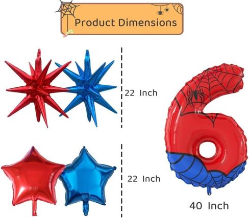 40 Inch Number 6th Balloons Spider Themed Decorations Red Cartoon Aluminium Foil Balloon, The Spider Balloons for Kids Birthday Baby Shower Party Decorations(6) in Saudi Arabia