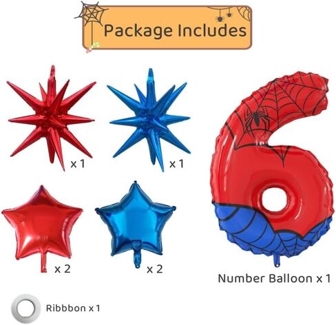 40 Inch Number 6th Balloons Spider Themed Decorations Red Cartoon Aluminium Foil Balloon, The Spider Balloons for Kids Birthday Baby Shower Party Decorations(6) in Saudi Arabia